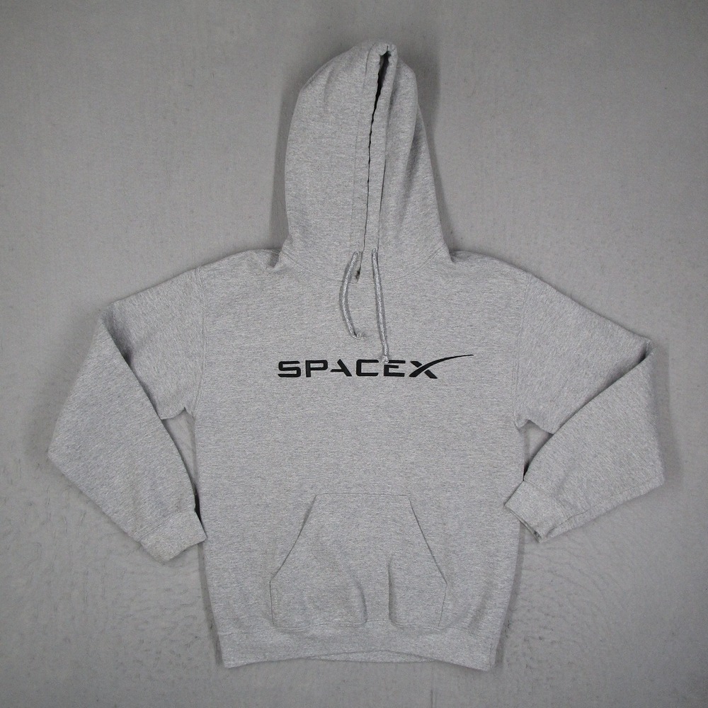 SpaceX Official Logo Hoodie Heather Gray Embroidered Pullover Sweatshirt Small